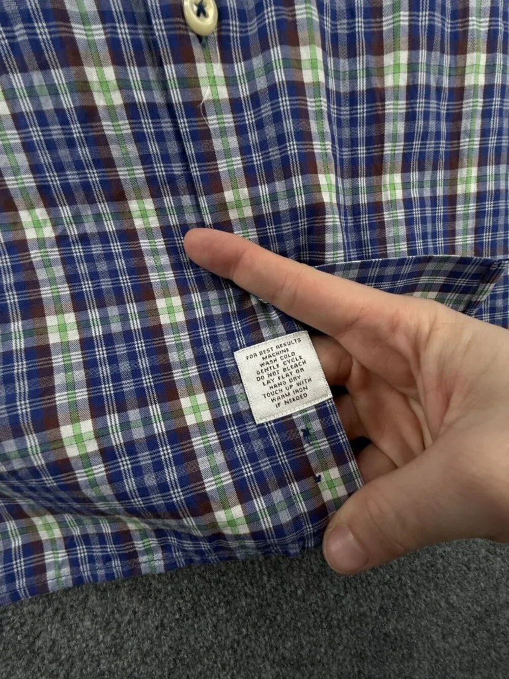 Peter Millar Long Sleeve Button Up Shirt Plaid Green Blue Cotton Adult Woven